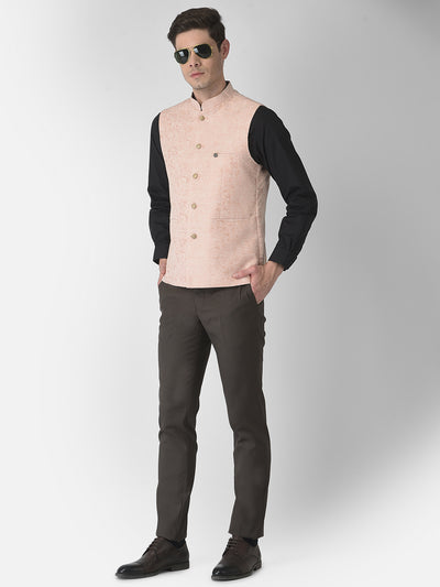 Turtle Men Pink Self Design Nehru Jacket