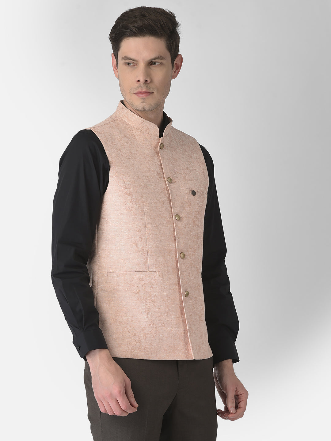 Turtle Men Pink Self Design Nehru Jacket
