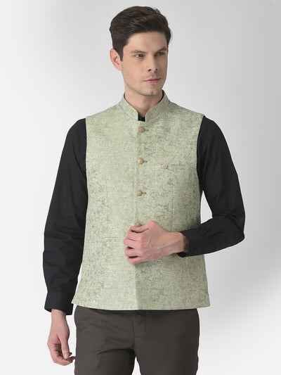 Turtle Men Green Self Design Nehru Jacket