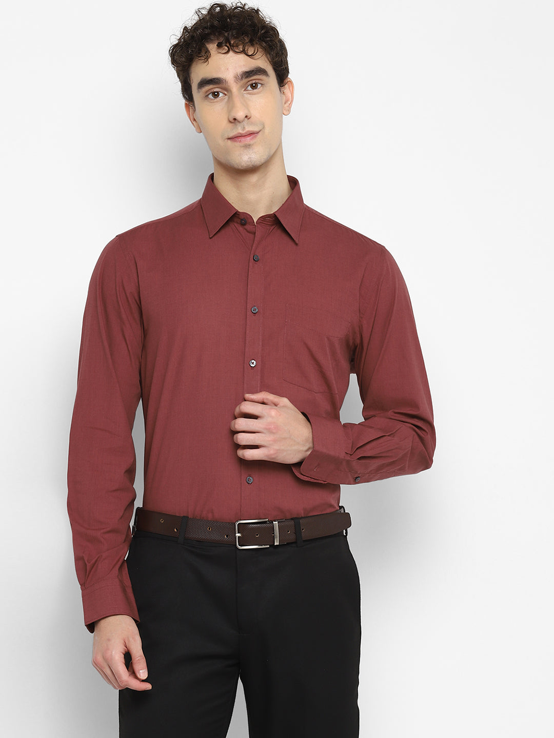 Solid Brown Slim Fit Casual Shirt