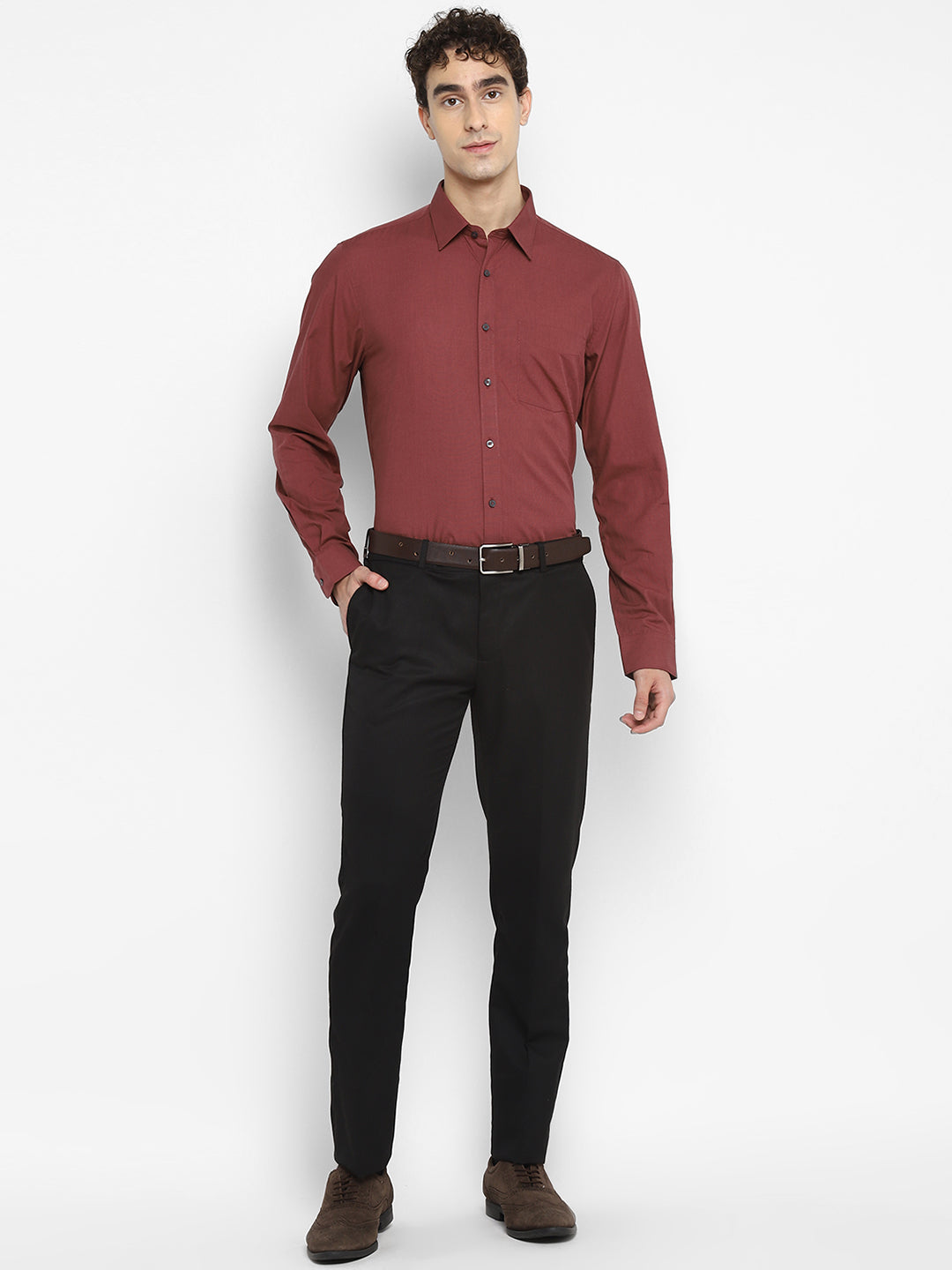 Solid Brown Slim Fit Casual Shirt