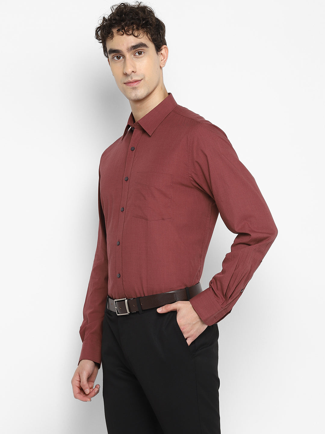 Solid Brown Slim Fit Casual Shirt