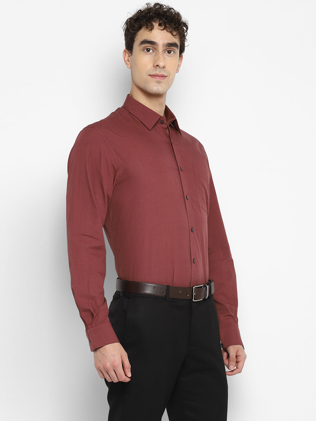 Solid Brown Slim Fit Casual Shirt