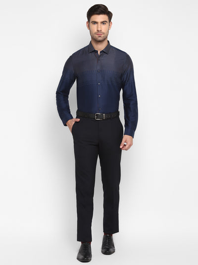 Printed Navy Blue Slim Fit Formal Shirt