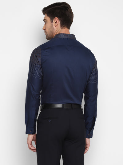 Printed Navy Blue Slim Fit Formal Shirt