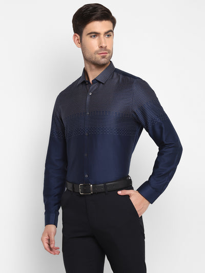 Printed Navy Blue Slim Fit Formal Shirt