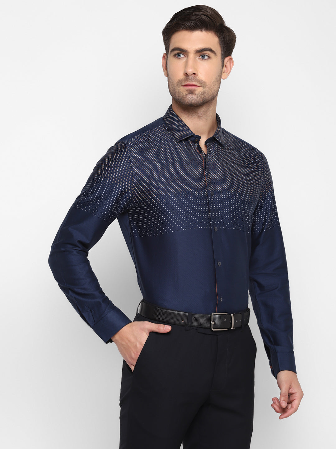 Printed Navy Blue Slim Fit Formal Shirt