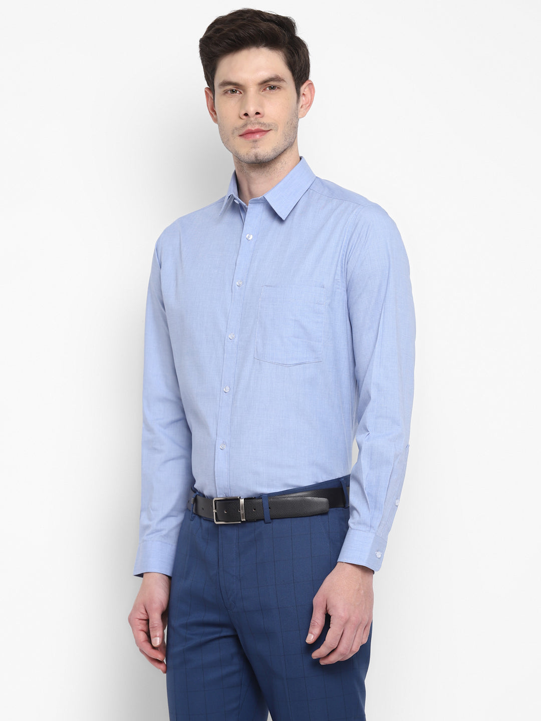 Solid Sky Blue Regular Fit Formal Shirt