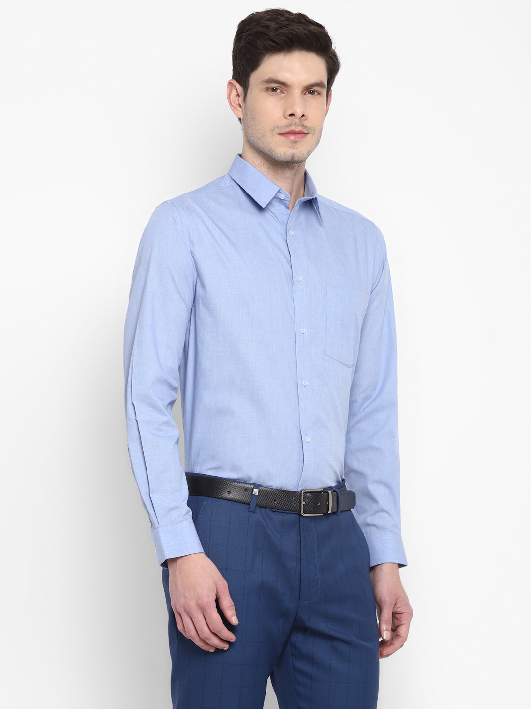 Solid Sky Blue Regular Fit Formal Shirt