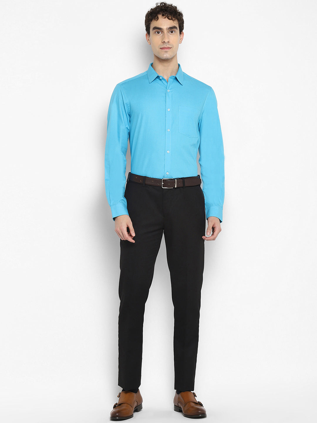 Solid Blue Regular Fit Formal Shirt