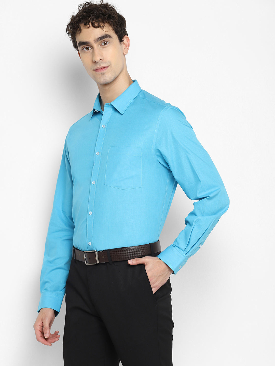 Solid Blue Regular Fit Formal Shirt