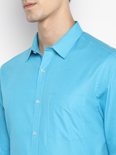 Solid Blue Regular Fit Formal Shirt