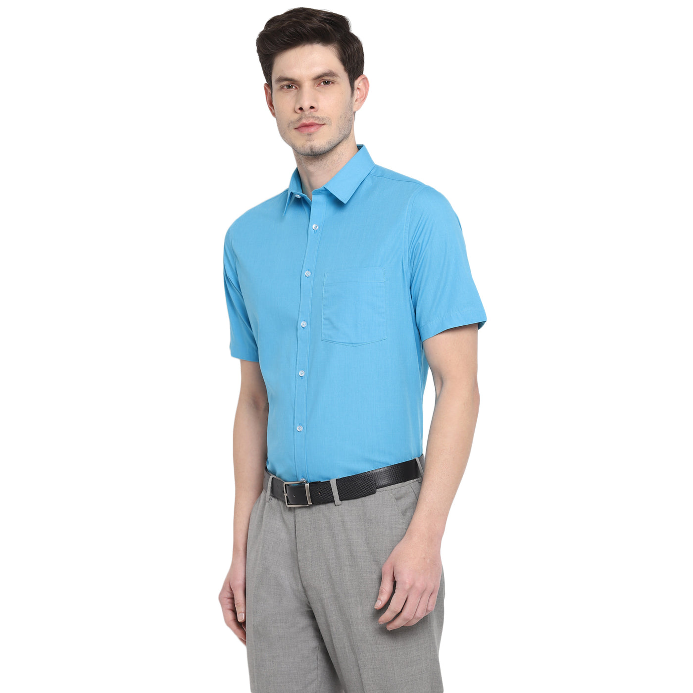 Light Blue Cotton Solid Slim Fit Shirts