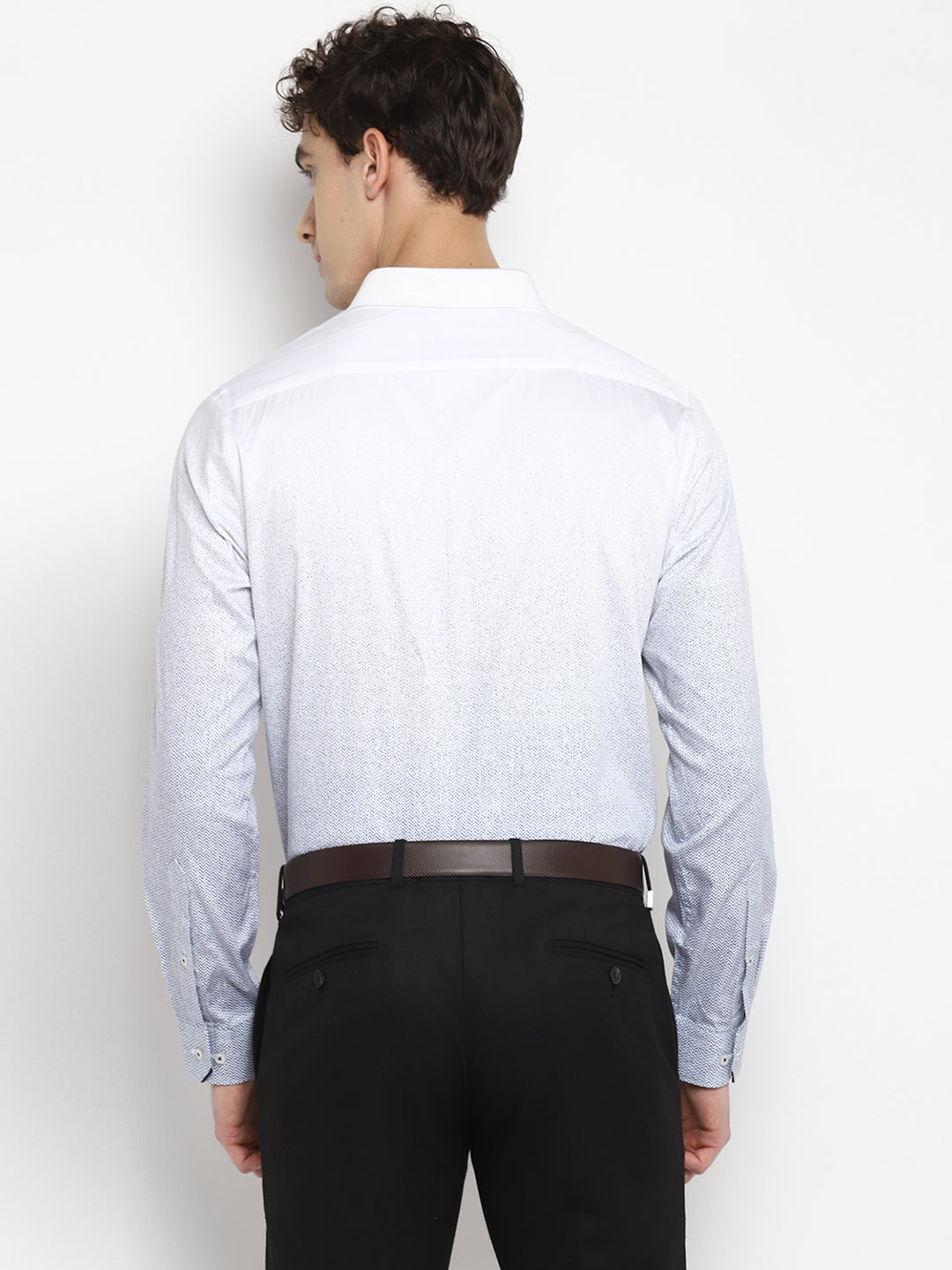 Self Design White Slim Fit Formal Shirt