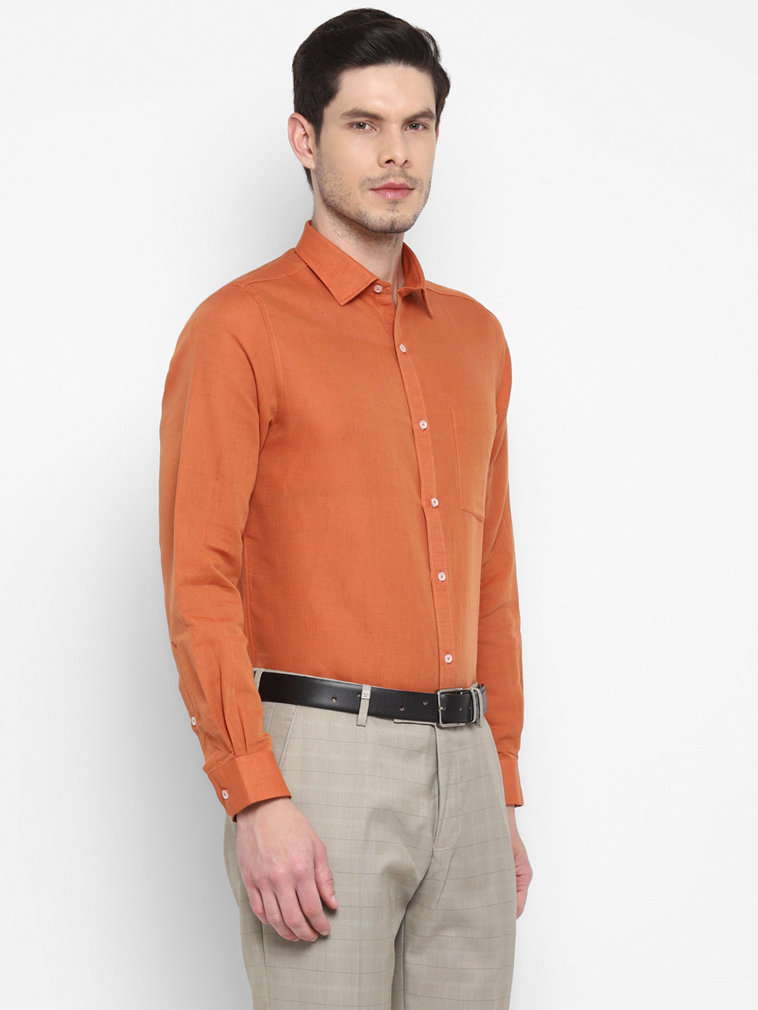 Orange Linen Solid Slim Fit Shirt