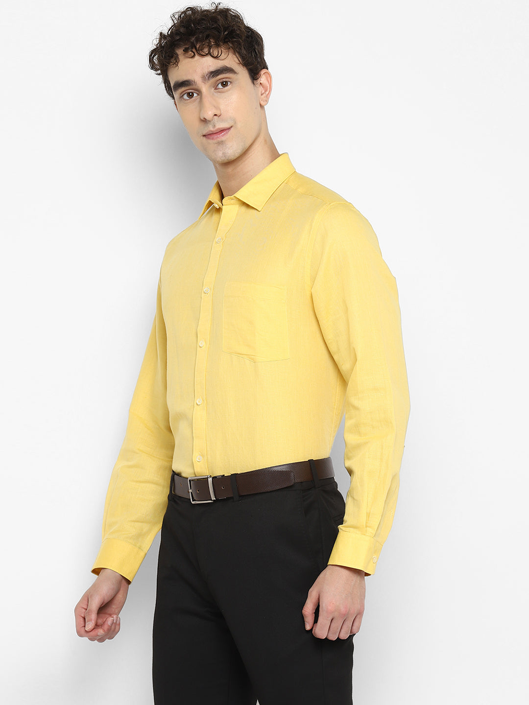Solid Yellow Regular Fit Formal Shirt
