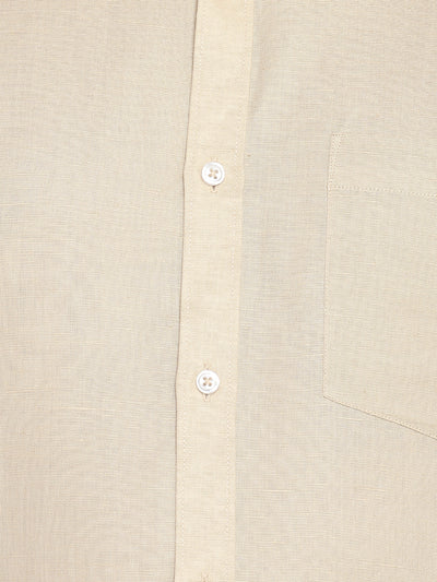 Beige Linen Solid Slim Fit Shirt