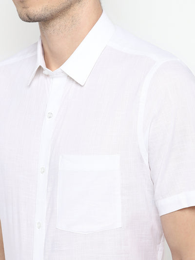 White Cotton Solid Regular Fit Shirts