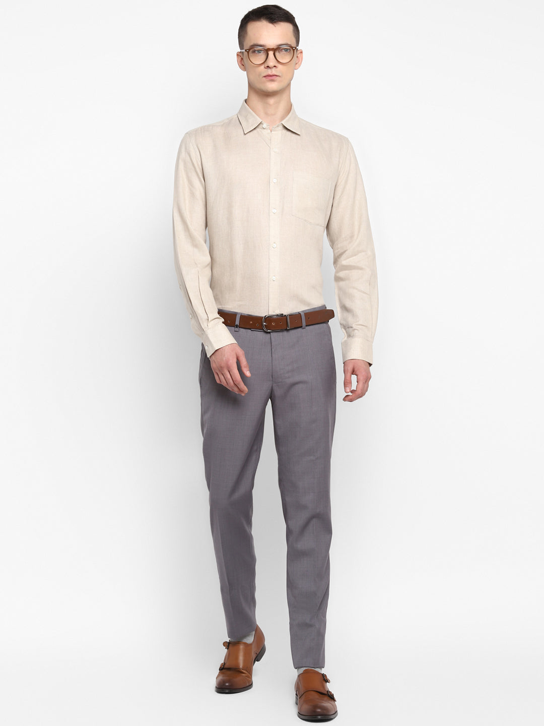 Solid Beige Regular Fit Formal Shirt