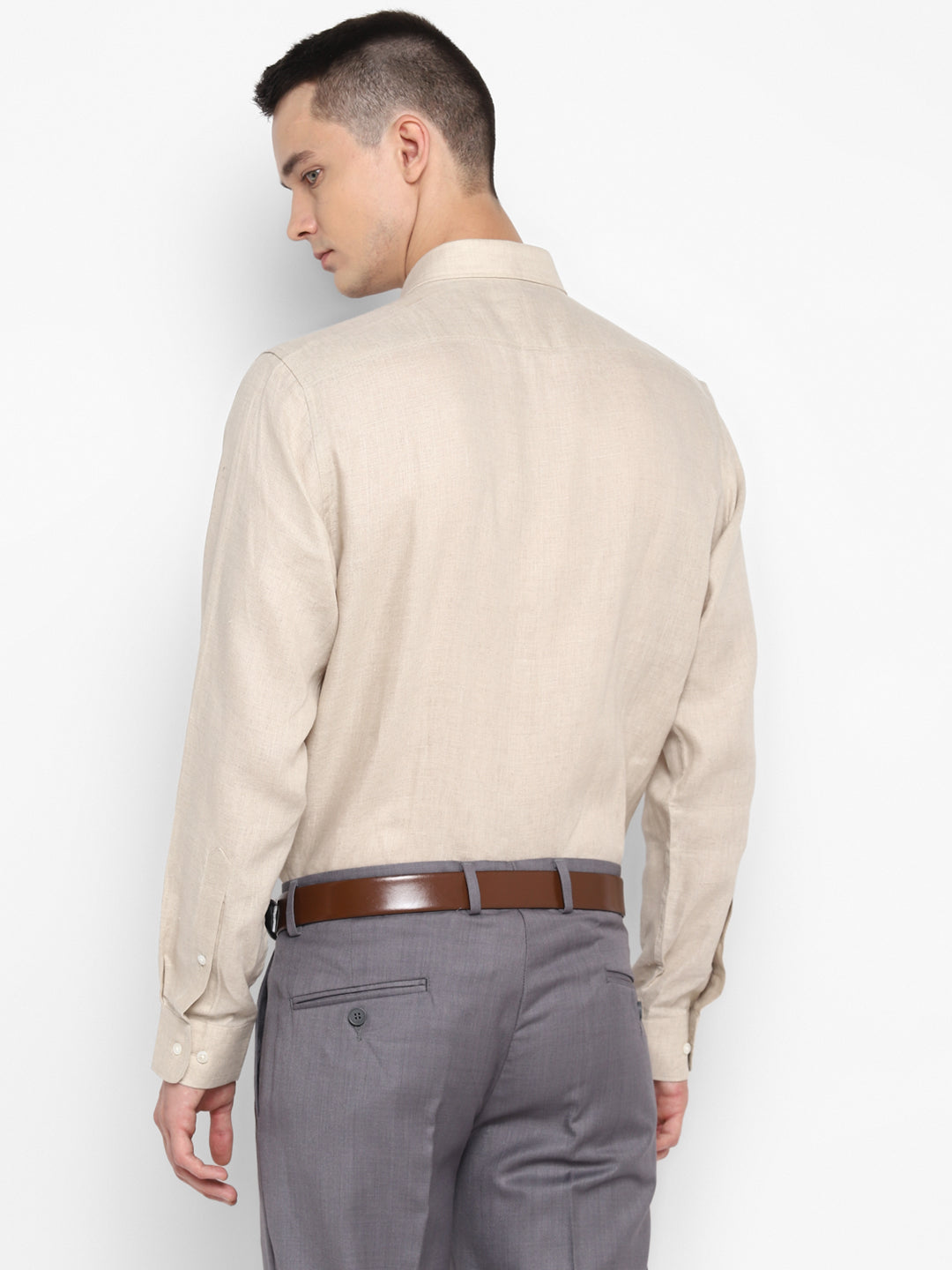 Solid Beige Regular Fit Formal Shirt