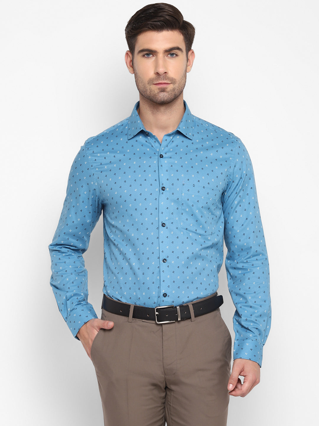 Printed Blue Slim Fit Formal Shirt