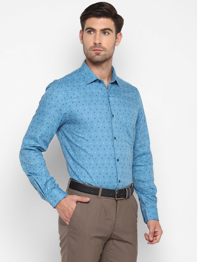 Printed Blue Slim Fit Formal Shirt