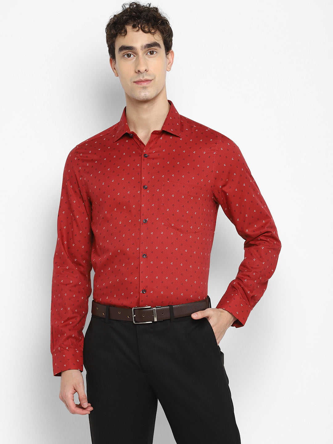 Printed Red Slim Fit Formal Shirt
