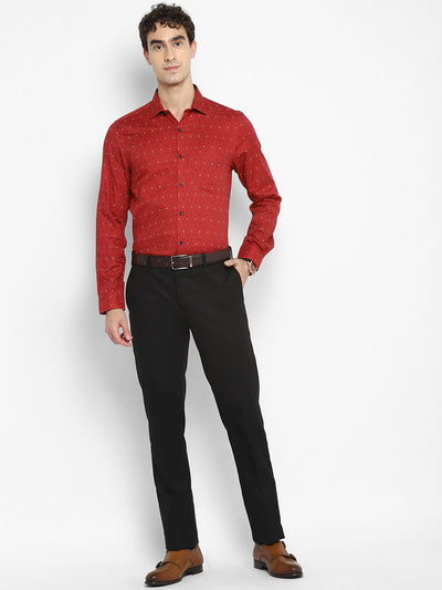 Printed Red Slim Fit Formal Shirt