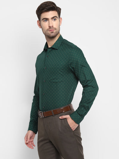 Printed Green Slim Fit Formal Shirt