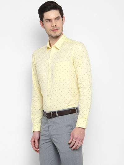 Printed Yellow Slim Fit Formal Shirt