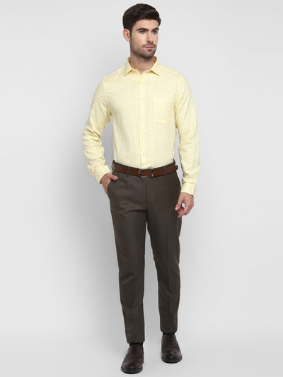 Printed Yellow Slim Fit Formal Shirt