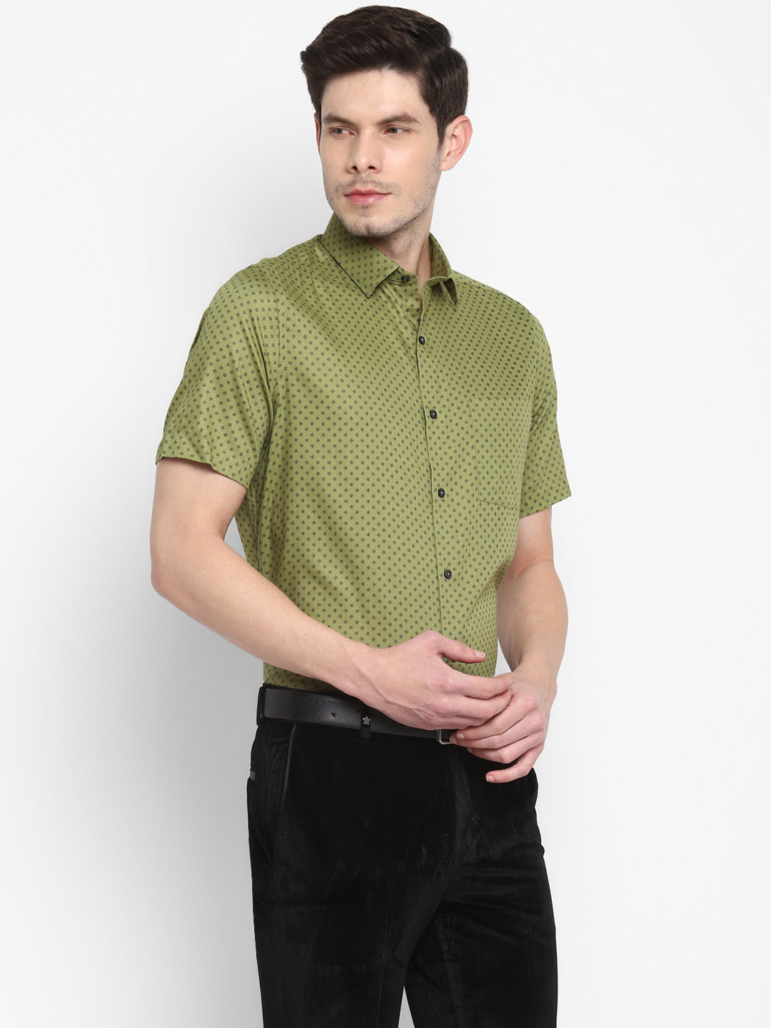 Printed Green Regular Fit Formal Shirt