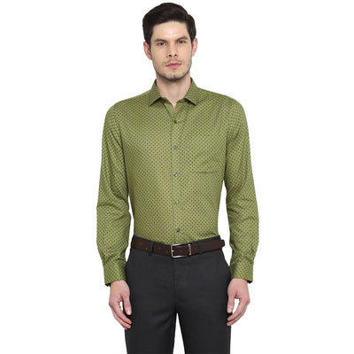 Green Cotton Printed Slim Fit Shirt
