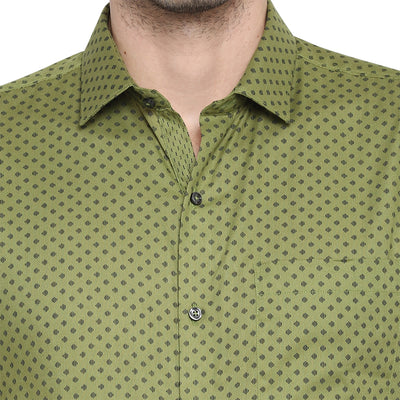 Green Cotton Printed Slim Fit Shirt