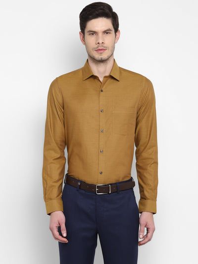 Self Design Brown Slim Fit Formal Shirt