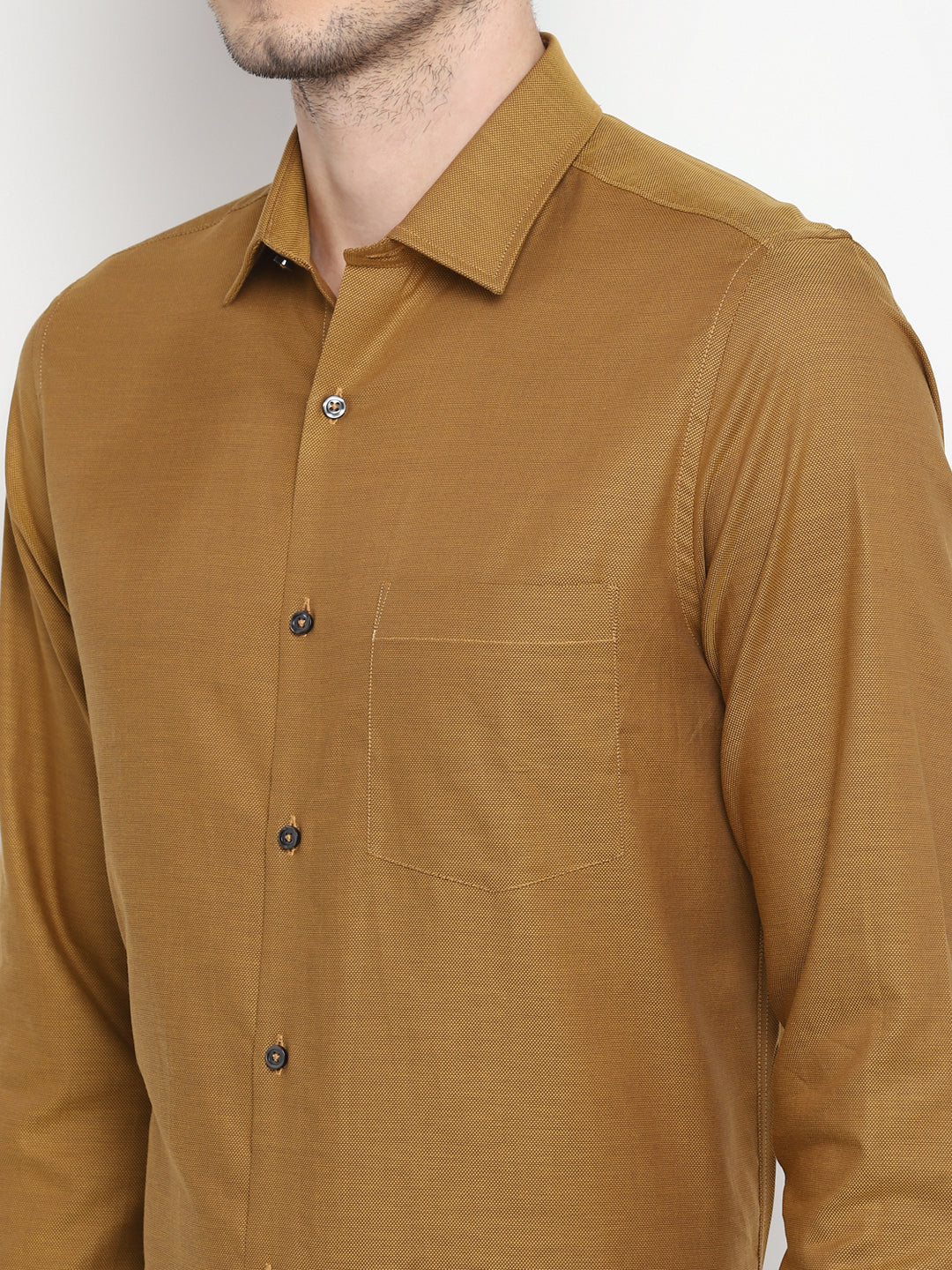 Self Design Brown Slim Fit Formal Shirt