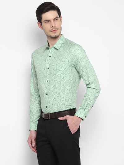 Printed Green Slim Fit Formal Shirt