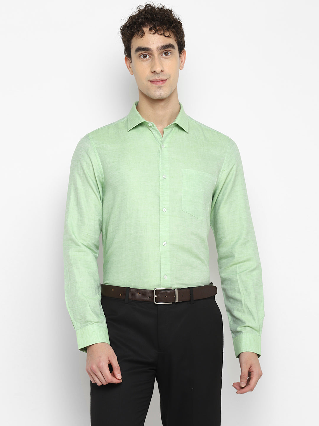 Solid Green Slim Fit Formal Shirt