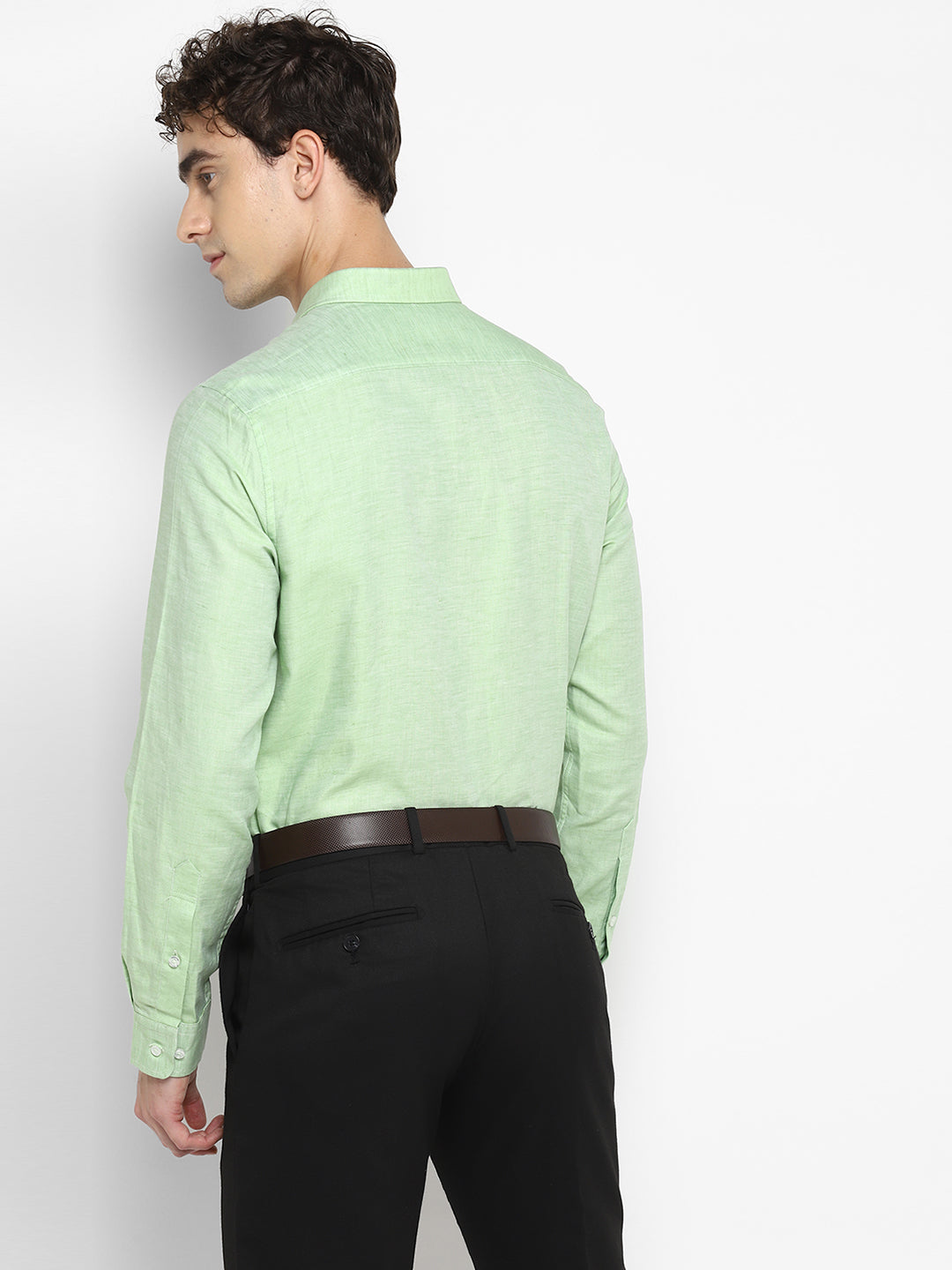 Solid Green Slim Fit Formal Shirt