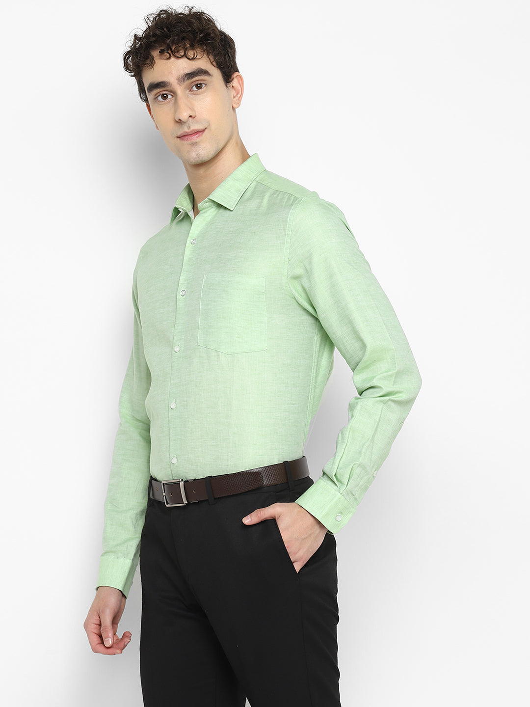 Solid Green Slim Fit Formal Shirt