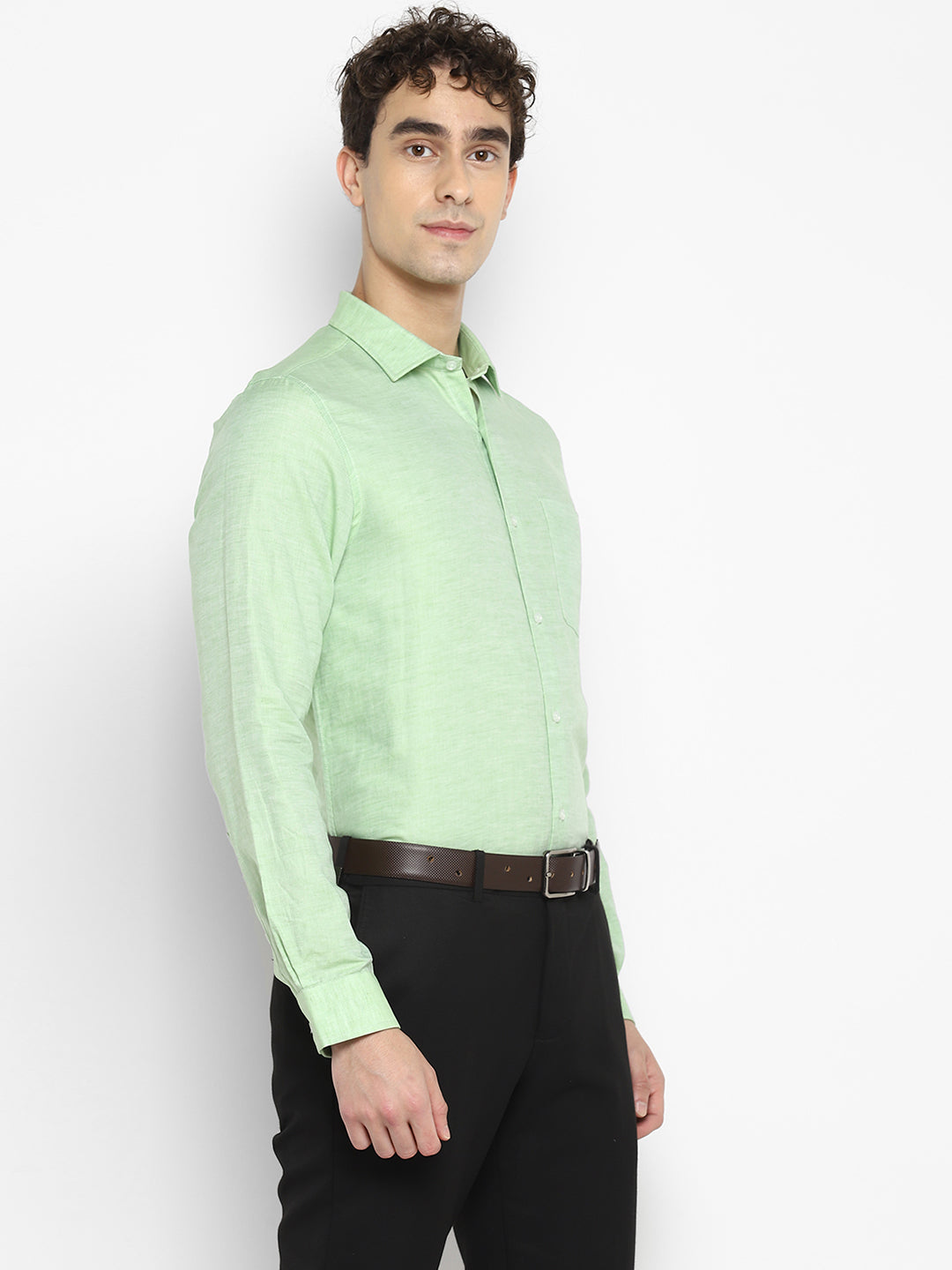 Solid Green Slim Fit Formal Shirt