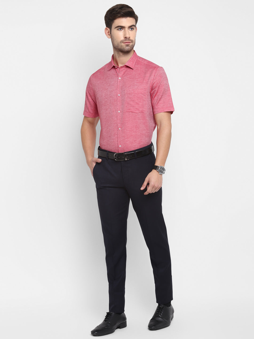 Red Linen Solid Regular Fit Shirt