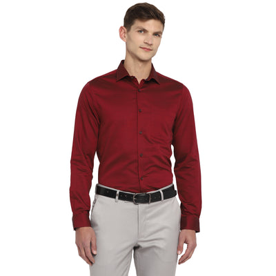 Maroon Cotton Solid Slim Fit Shirts