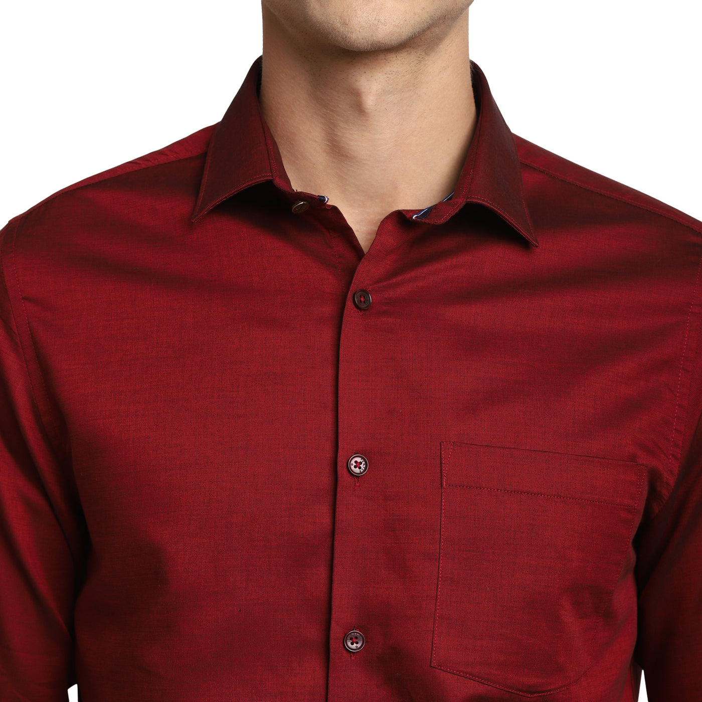 Maroon Cotton Solid Slim Fit Shirts