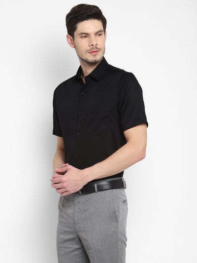 Solid Black Regular Fit Formal Shirt