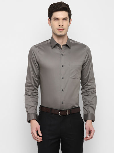 Solid Grey Slim Fit Formal Shirt