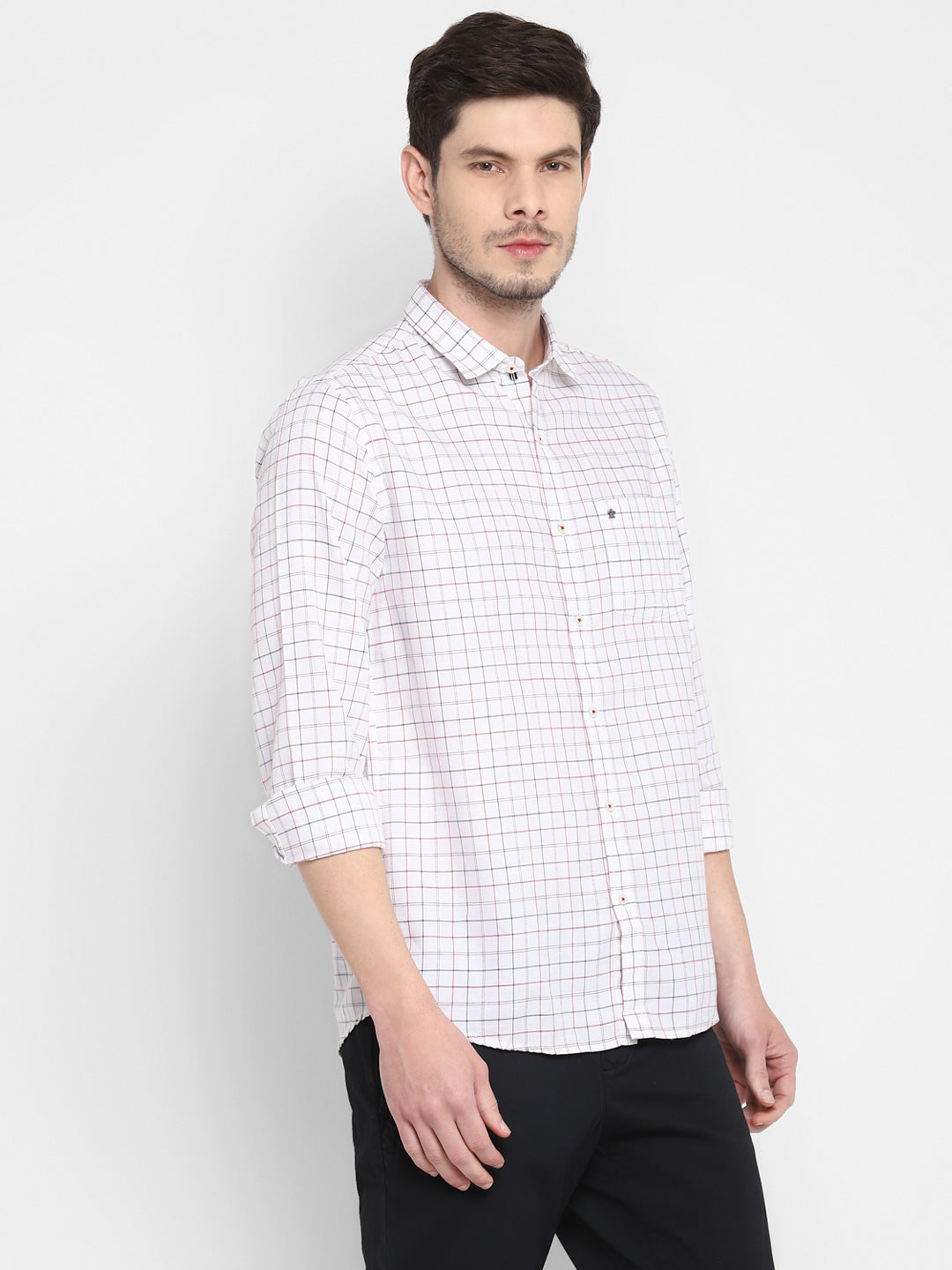 Checked White Slim Fit Casual Shirt