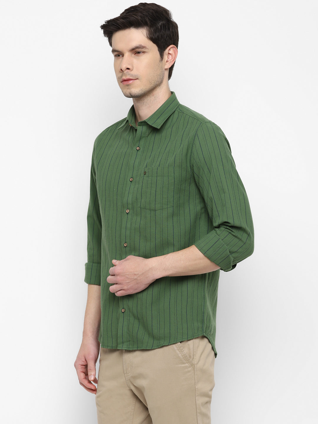 Stripe Green Slim Fit Causal Shirt