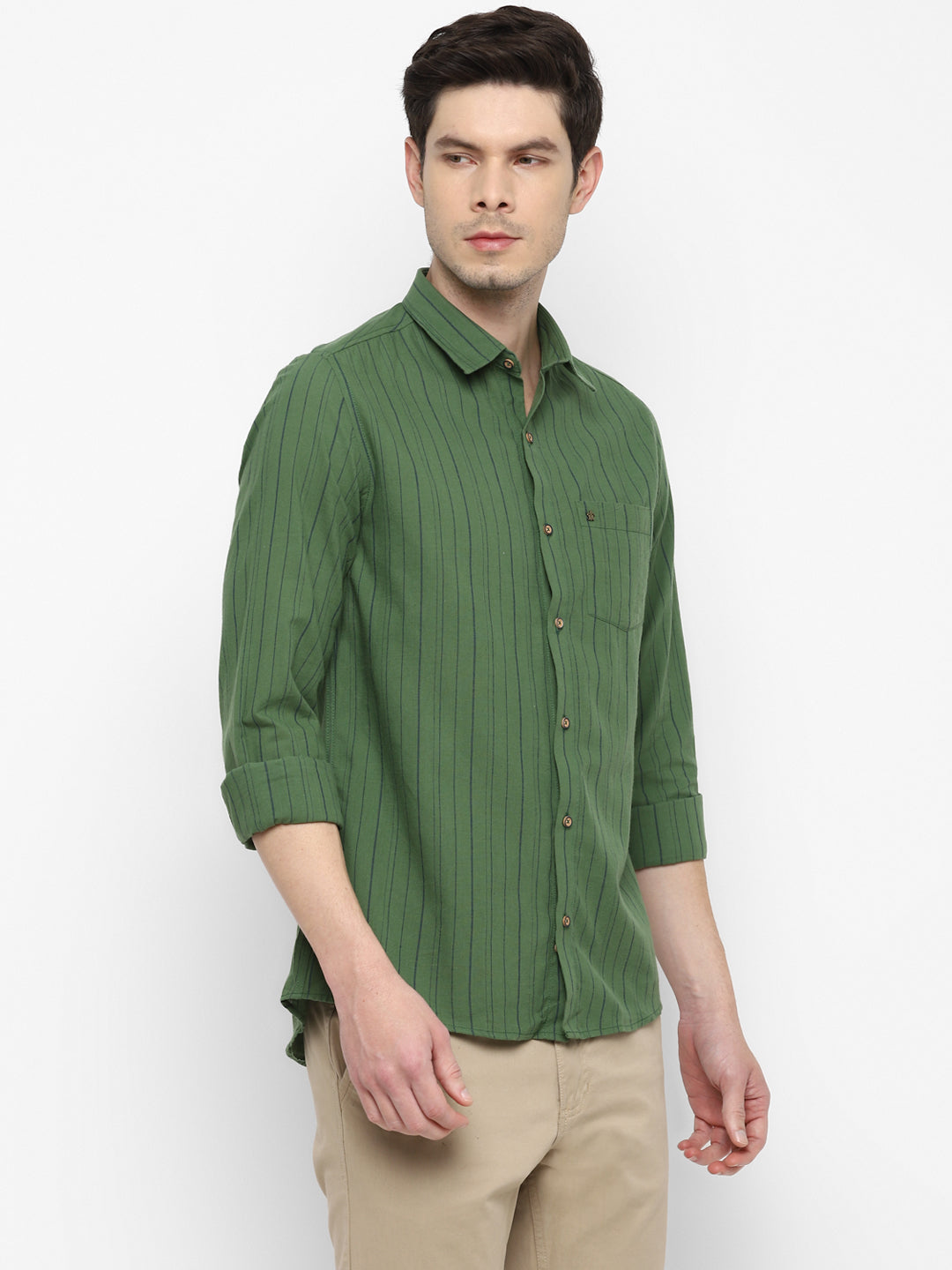 Stripe Green Slim Fit Causal Shirt