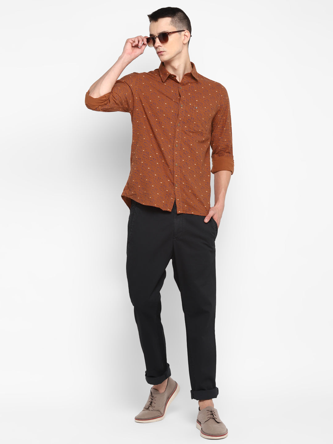 Printed Brown Slim Fit Causal Shirt